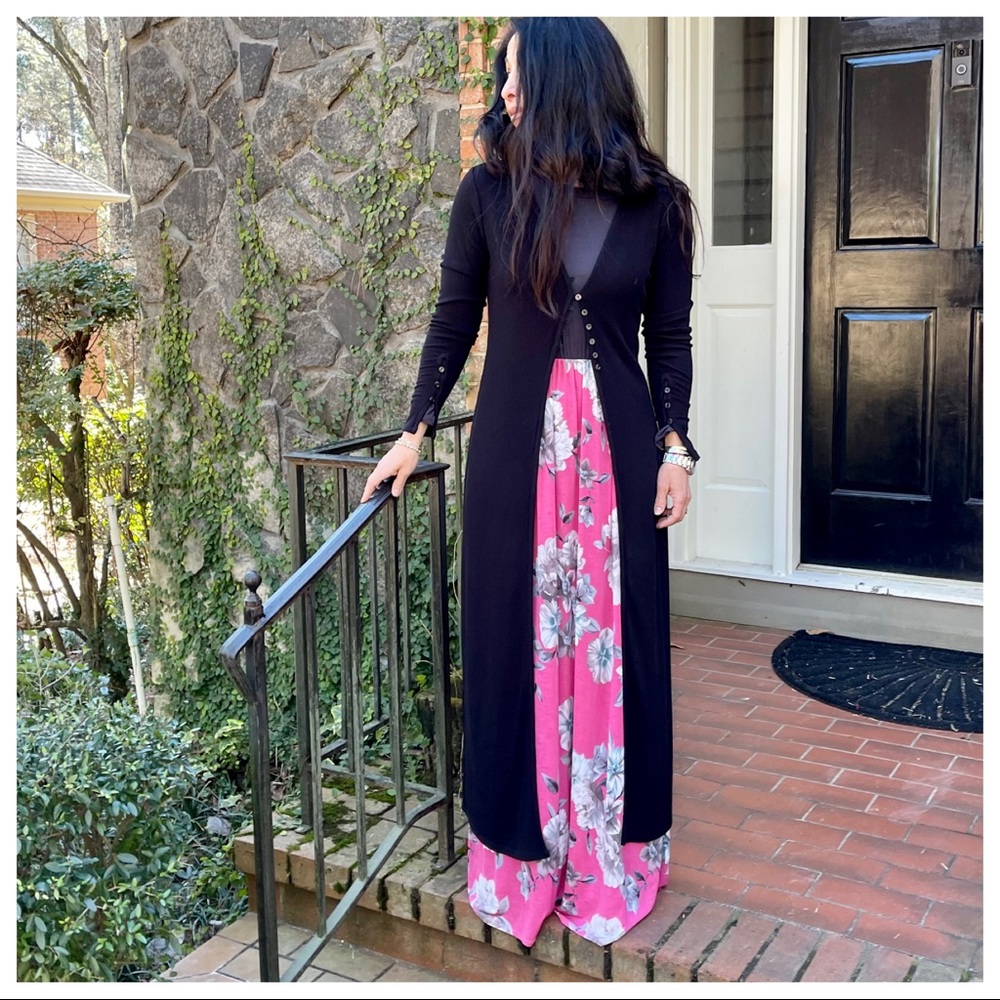 ✨LAST ONE✨CHARCOAL FLORAL SIDE POCKETS MAXI DRESS - Picture 12 of 13